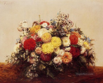 Large Vase of Dahlias and Assorted Flowers Henri Fantin Latour Oil Paintings